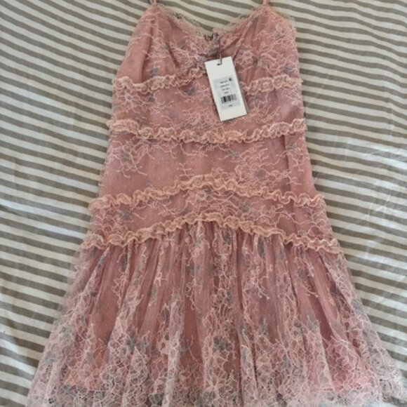 LoveShackFancy Galilea Chantilly Lace Mini Dress  $495.00 2 - Picture 2 of 11